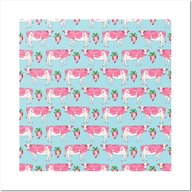 Strawberry Cow Pattern Wall Art by okpinsArtDesign